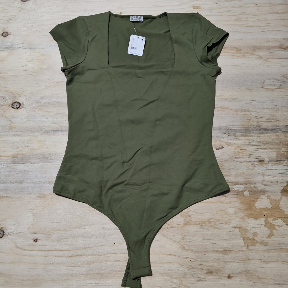 Free People Green Short Sleeve Bodysuit